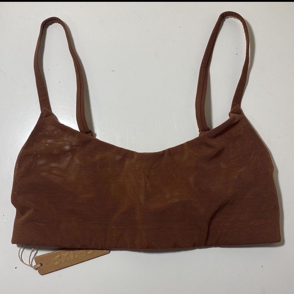 Skims Tan Jasper Mesh One Scoop Neck Bralette Size XXS NWT